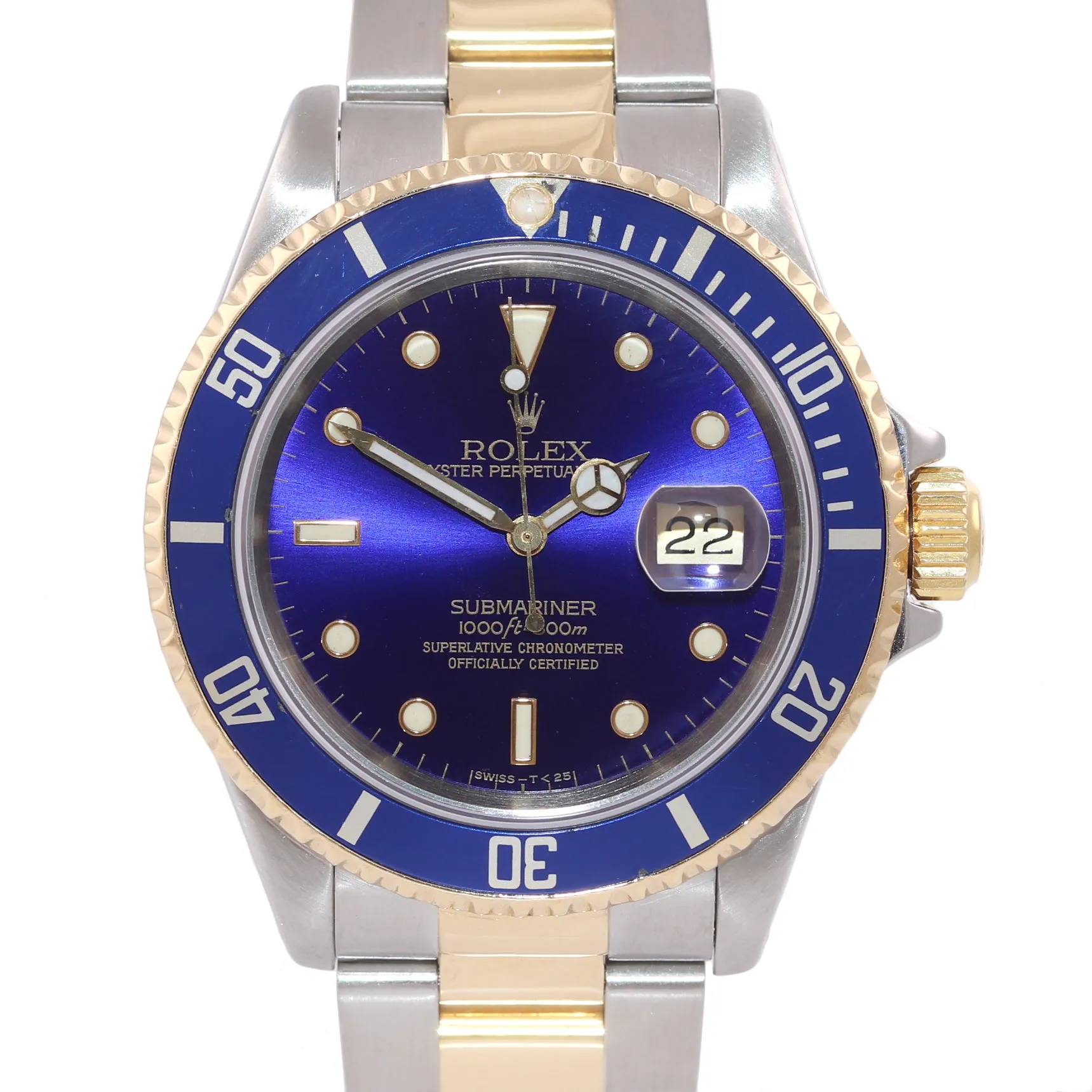 Rolex Submariner 16613 Two Tone 18k Yellow Gold Blue Sunburst Dial 40mm Watch
