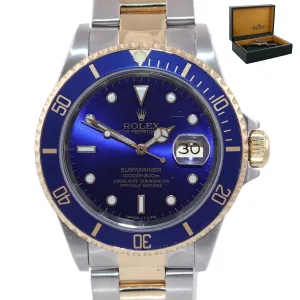 Rolex Submariner 16613 Two Tone 18k Yellow Gold Blue Sunburst Dial 40mm Watch