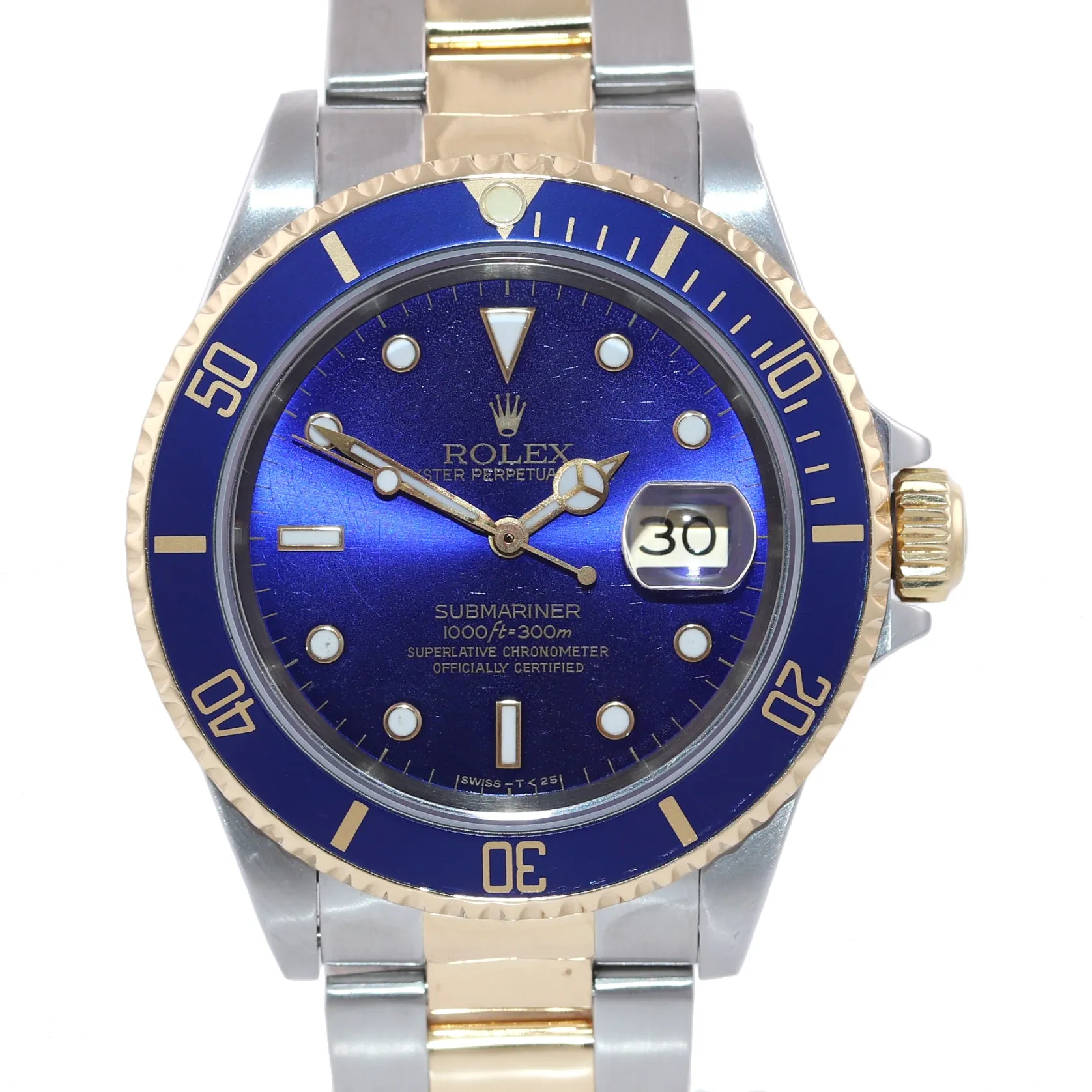 Rolex Submariner 16613 Two Tone 18k Yellow Gold Blue Sunburst Dial 40mm Watch