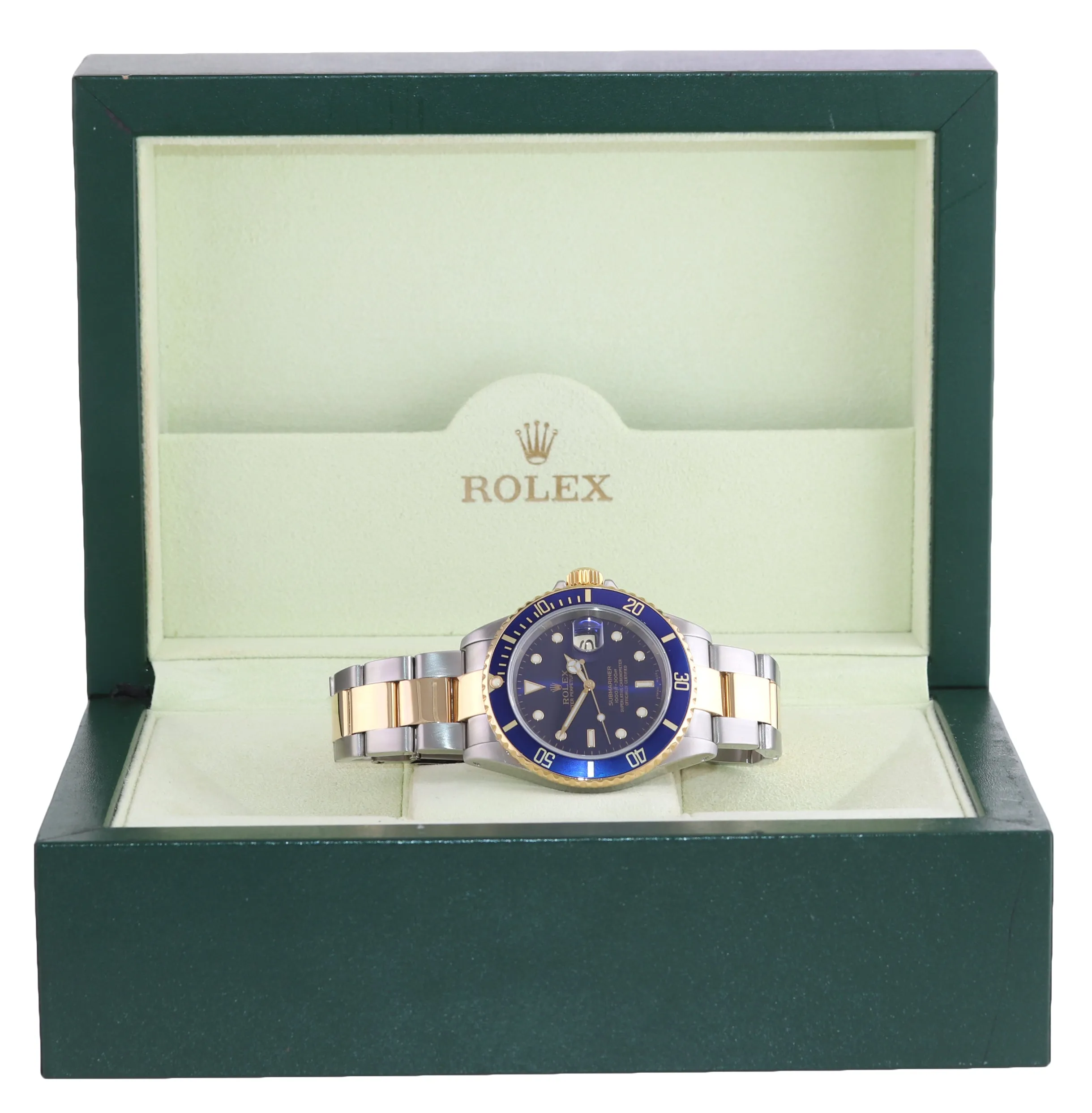 Rolex Submariner 16613 Two Tone Gold Blue 40mm Watch Box Gold Buckle