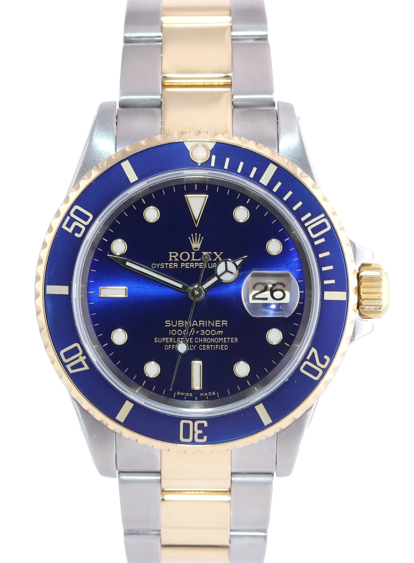 Rolex Submariner 16613 Two Tone Gold Blue 40mm Watch Box Gold Buckle