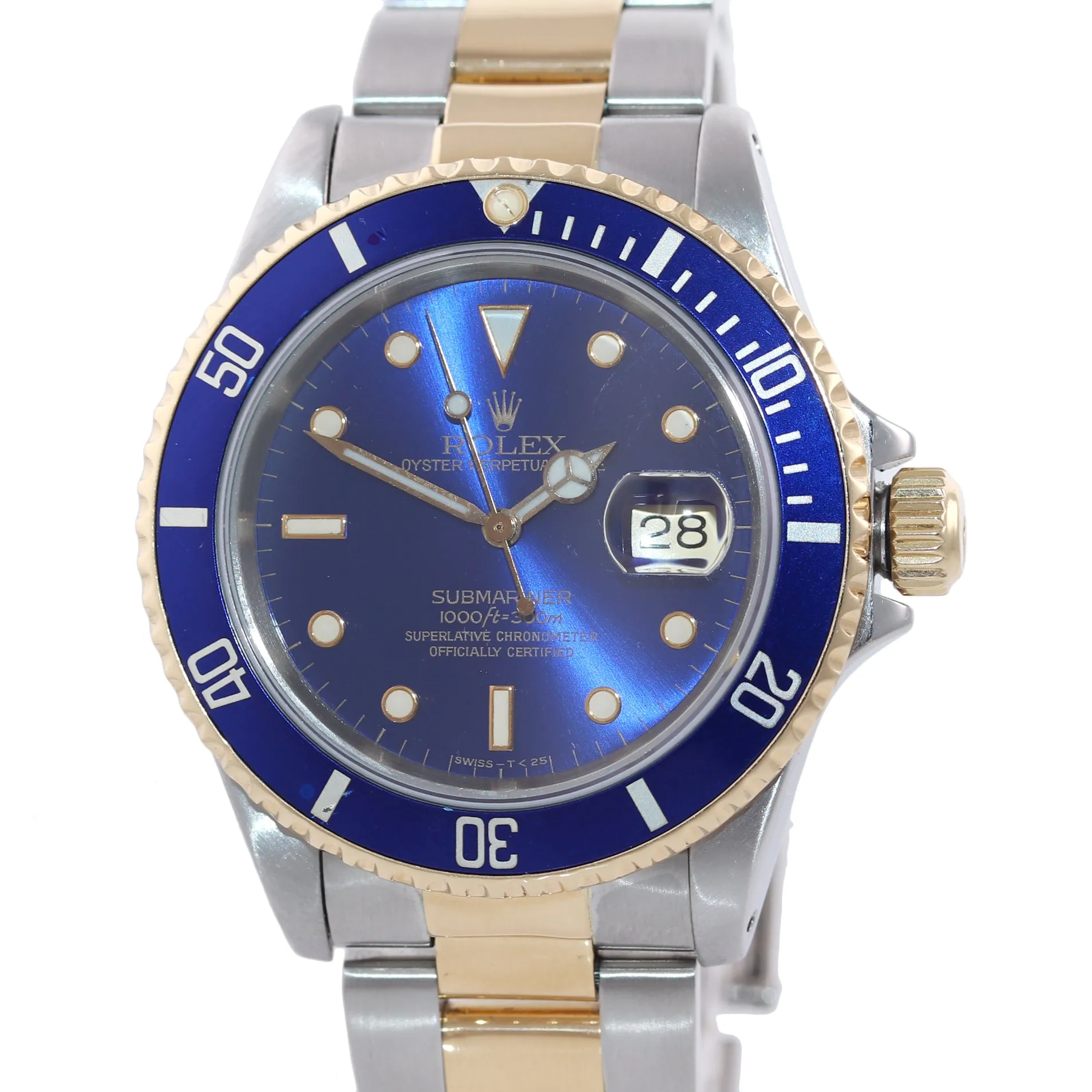 Rolex Submariner 16613 Two Tone Steel 18k Gold Blue Sunburst Purple Dial Watch