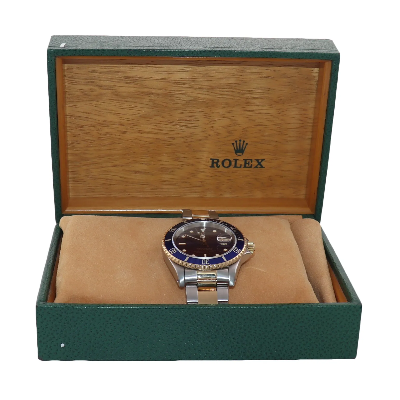 Rolex Submariner 16613 Two Tone Steel 18k Gold Blue Sunburst Purple Dial Watch
