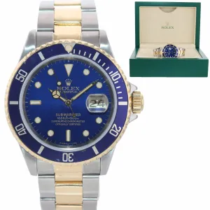 Rolex Submariner 16613 Two Tone Steel 18k Yellow Gold Blue Dial 40mm Dive Watch