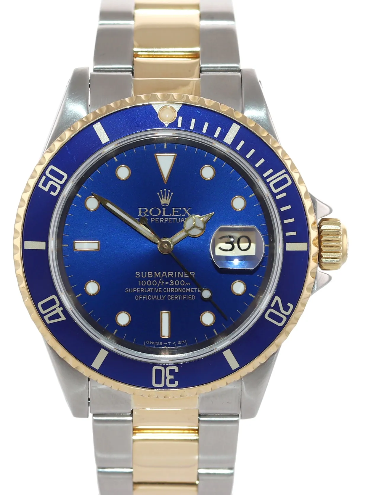 Rolex Submariner 16613 Two Tone Steel 18k Yellow Gold Blue Dial Dive Watch Box