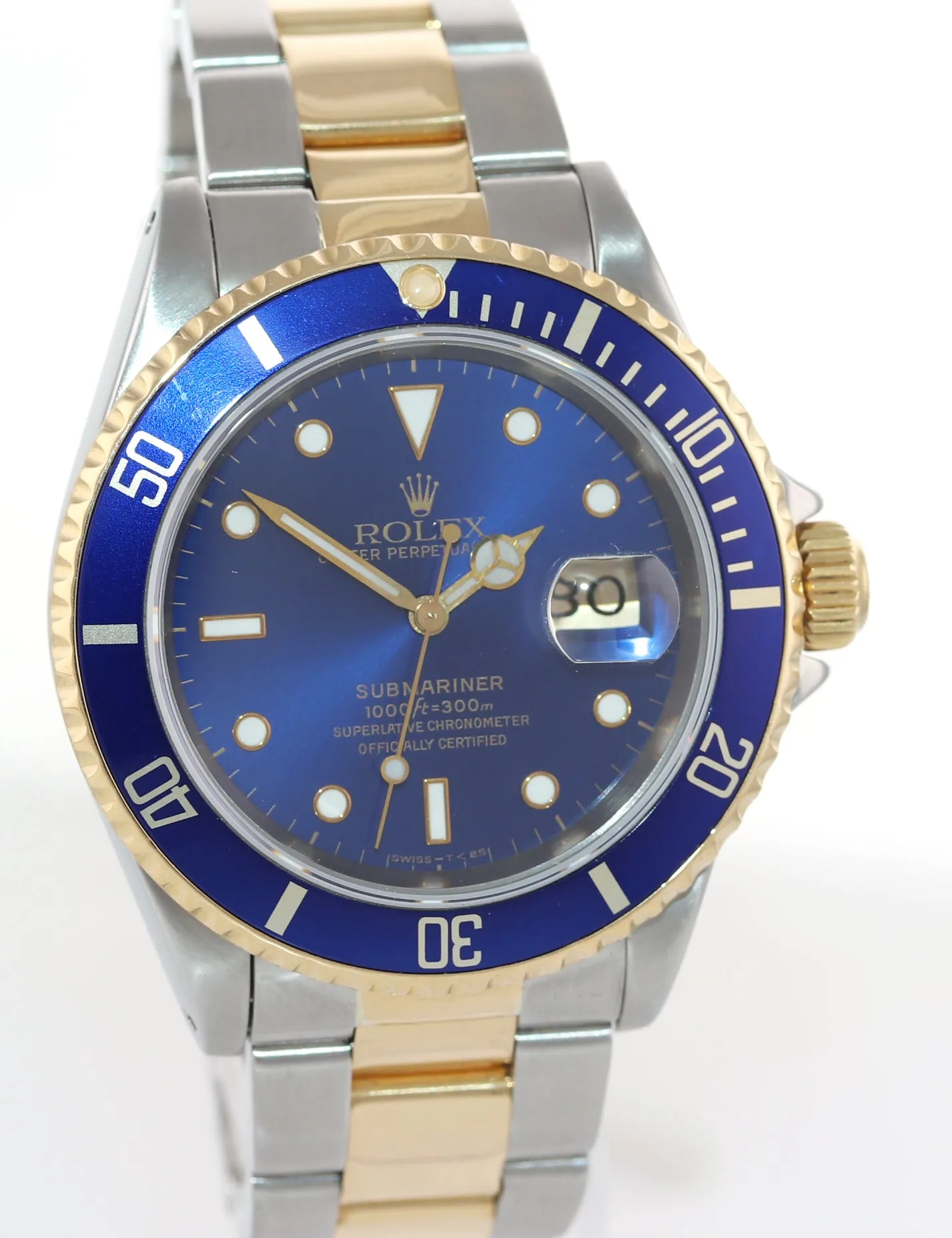 Rolex Submariner 16613 Two Tone Steel 18k Yellow Gold Blue Dial Dive Watch Box