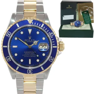 Rolex Submariner 16613 Two Tone Steel 18k Yellow Gold Blue Dial Dive Watch Box