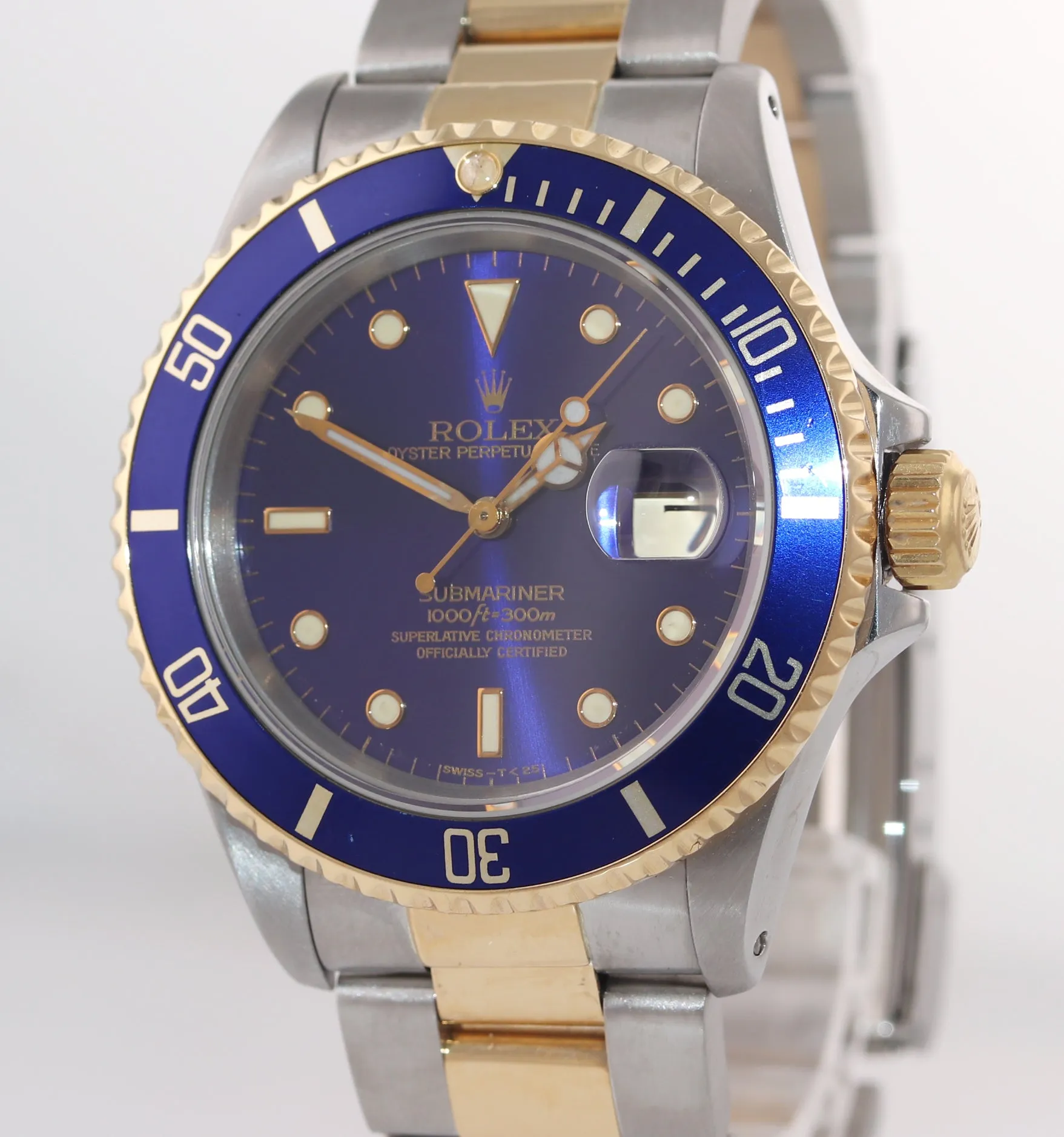 Rolex Submariner 16613 Two Tone Steel 18k Yellow Gold Purple Blue Dial Watch box