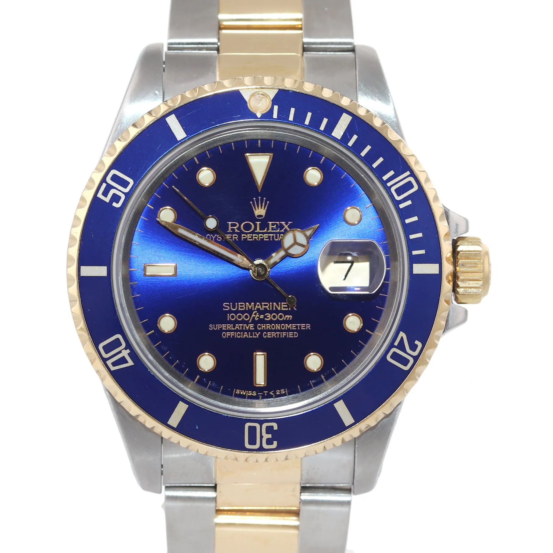 Rolex Submariner 16613 Two Tone Steel 18k Yellow Gold Purple Blue Dial Watch box