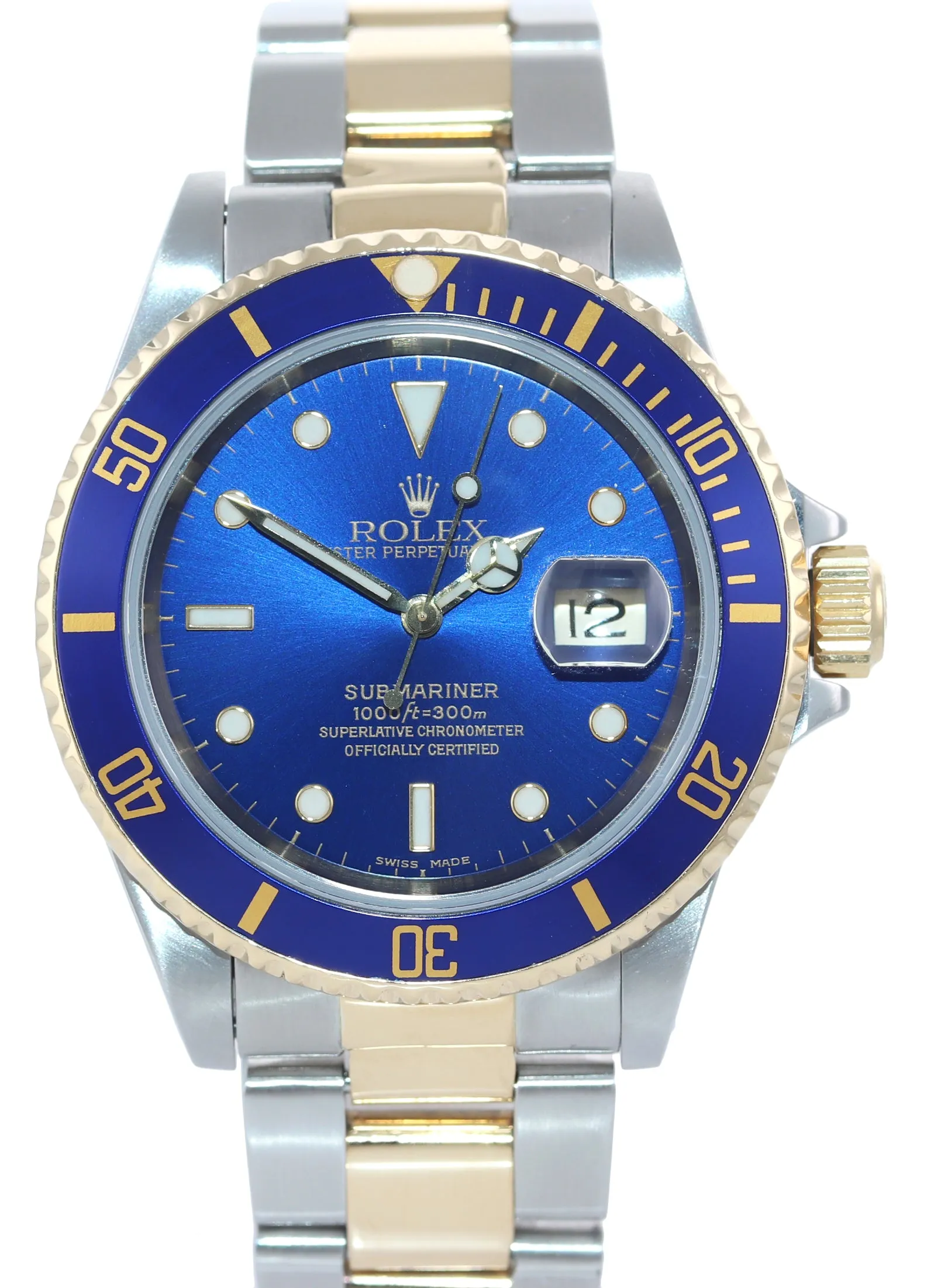 Rolex Submariner 16613 Two Tone Yellow Gold Blue Dial 40mm Watch Box