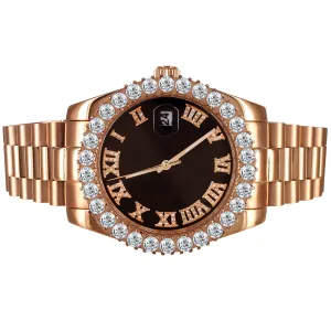 Rose Gold Tone 41mm Icy Chocolate Dial Steel Watch