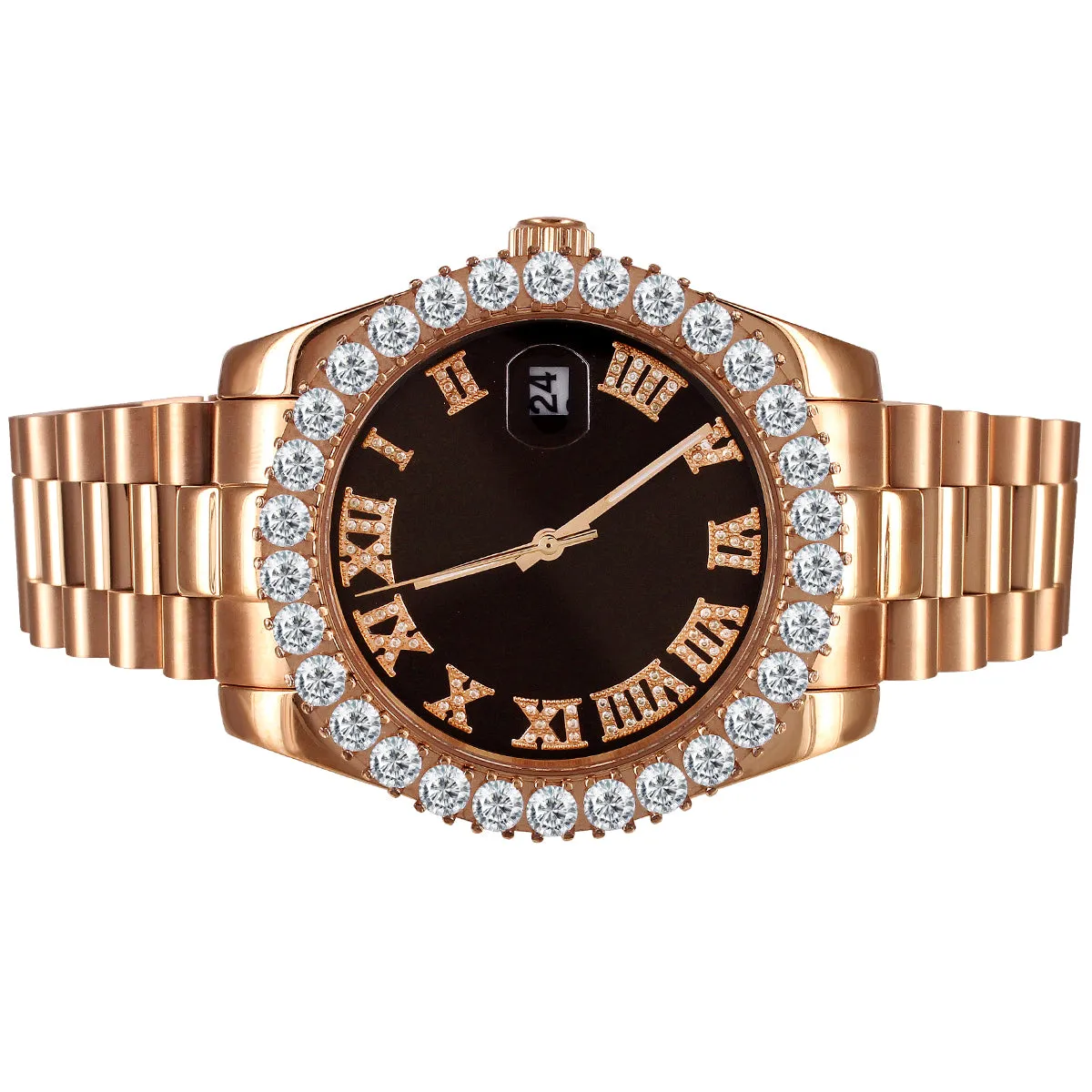 Rose Gold Tone 41mm Icy Chocolate Dial Steel Watch