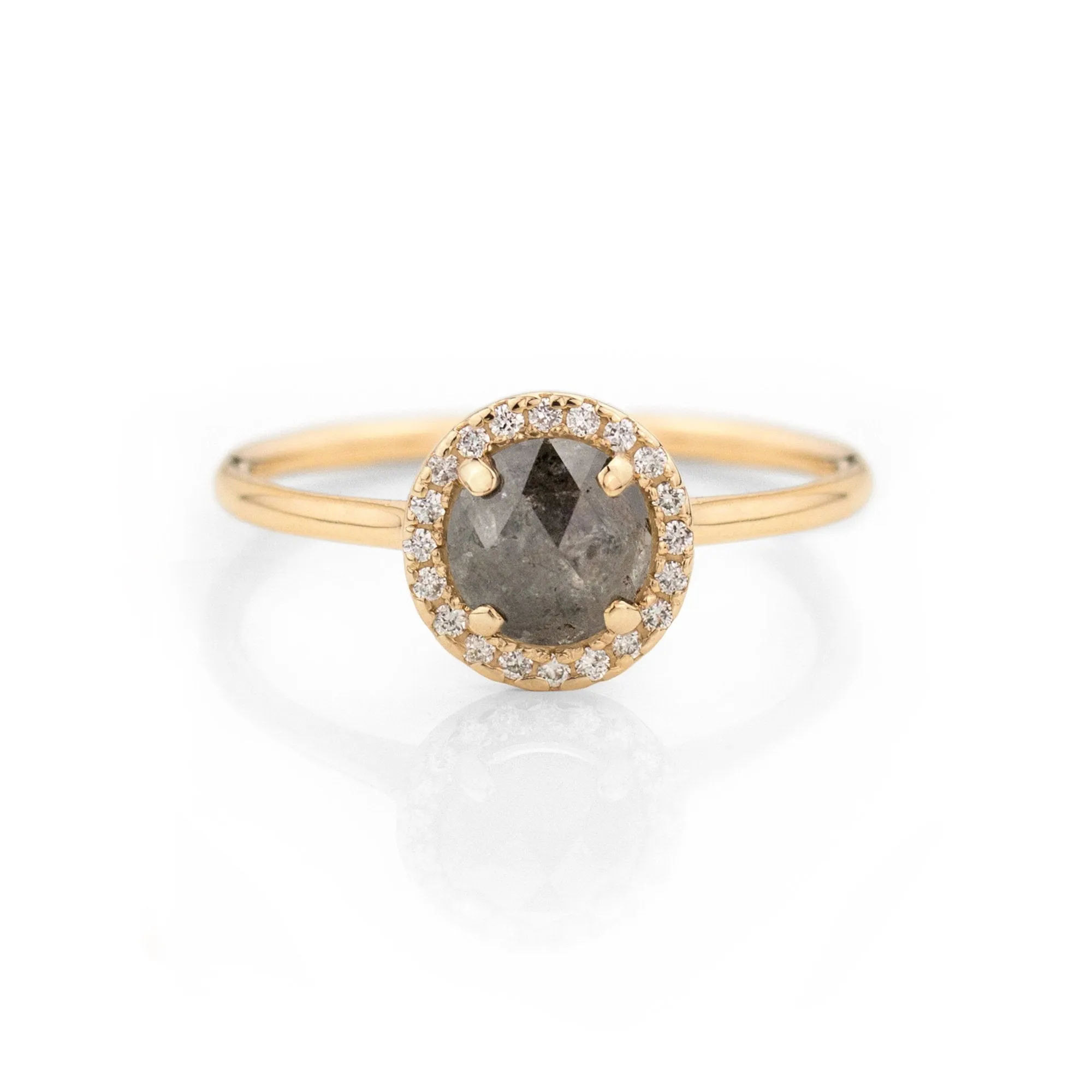 Round Salt and Pepper Diamond Halo Ring
