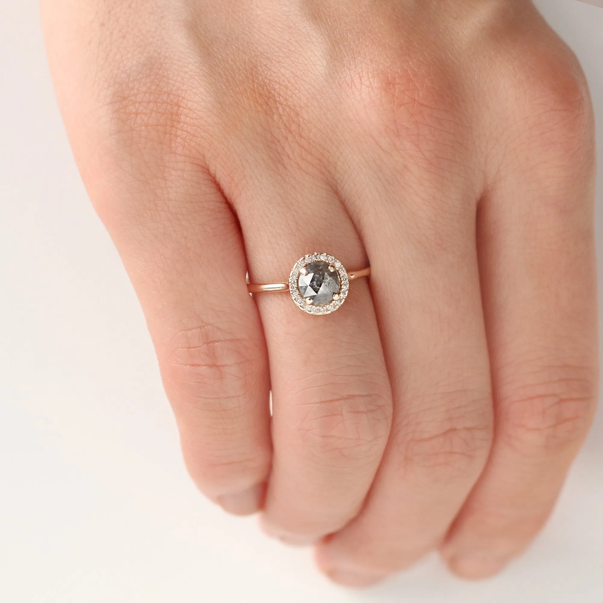 Round Salt and Pepper Diamond Halo Ring