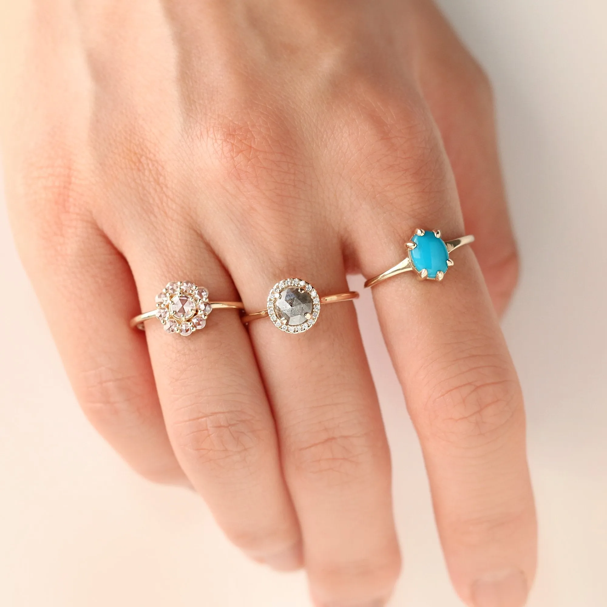 Round Salt and Pepper Diamond Halo Ring