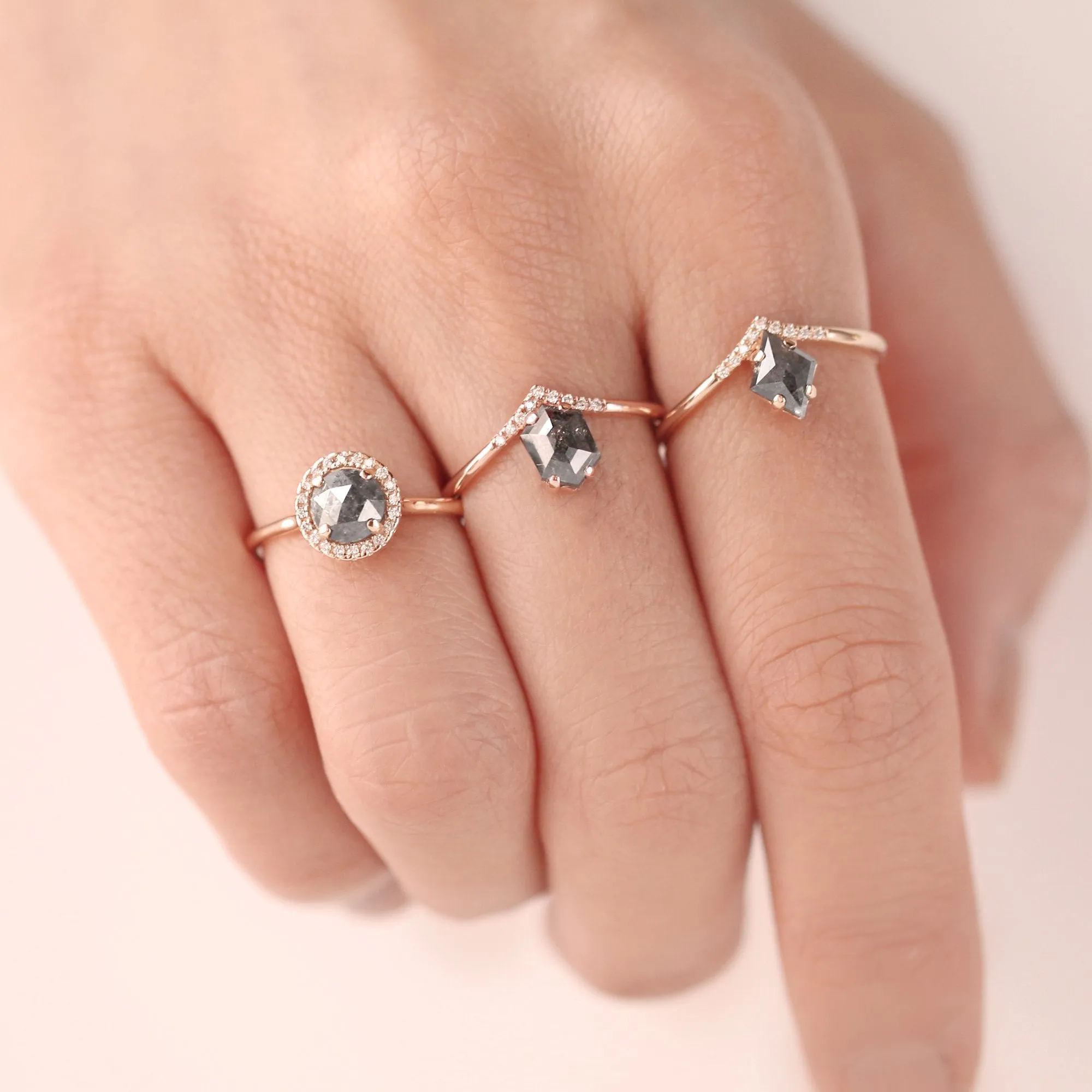 Round Salt and Pepper Diamond Halo Ring