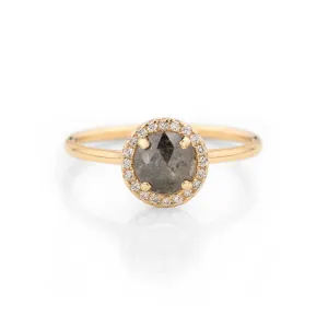 Round Salt and Pepper Diamond Halo Ring