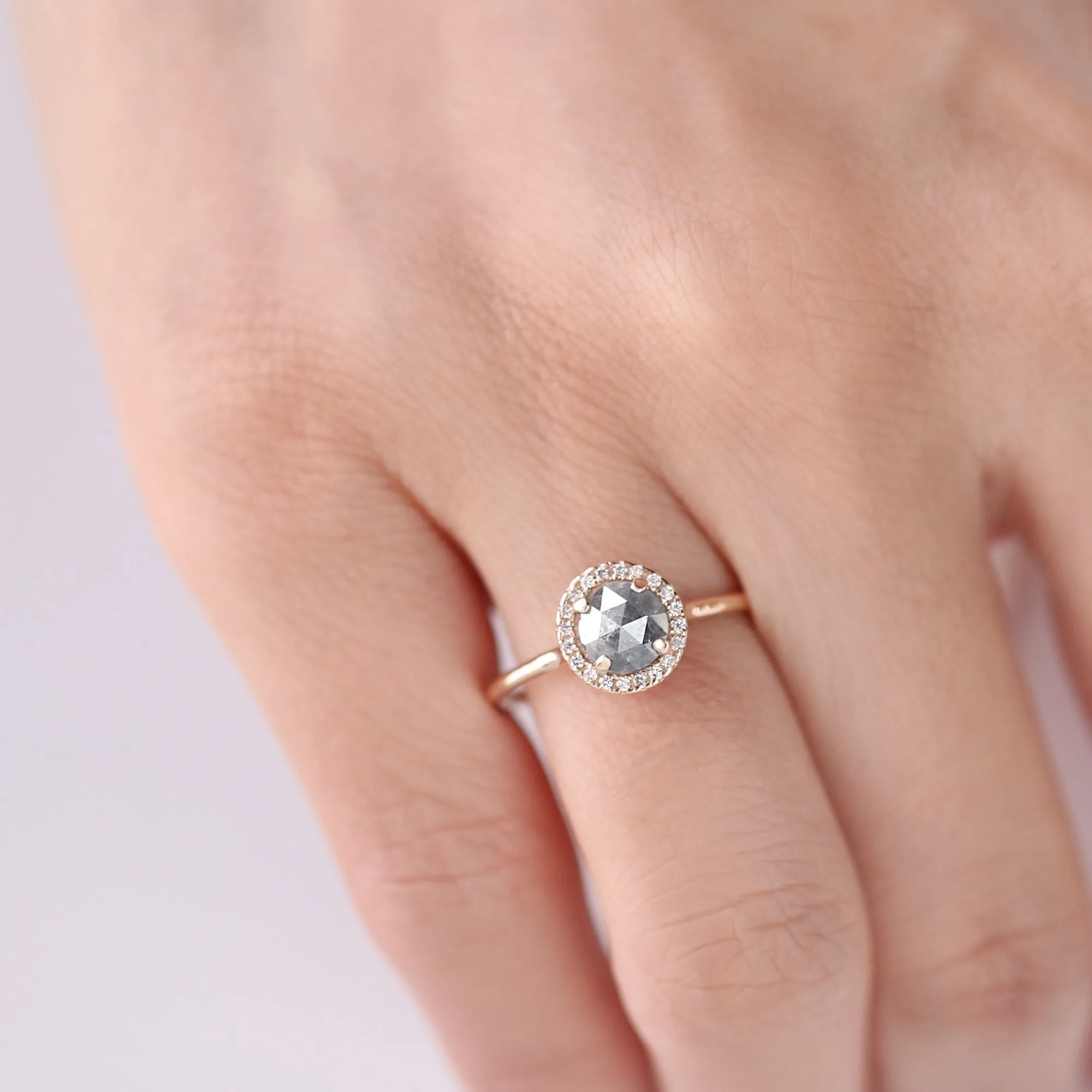 Round Salt and Pepper Diamond Halo Ring