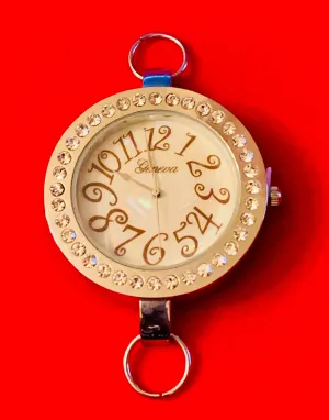 Silver Plated Watch Face with Rhinestones (for interchangeable watch system)   #14142