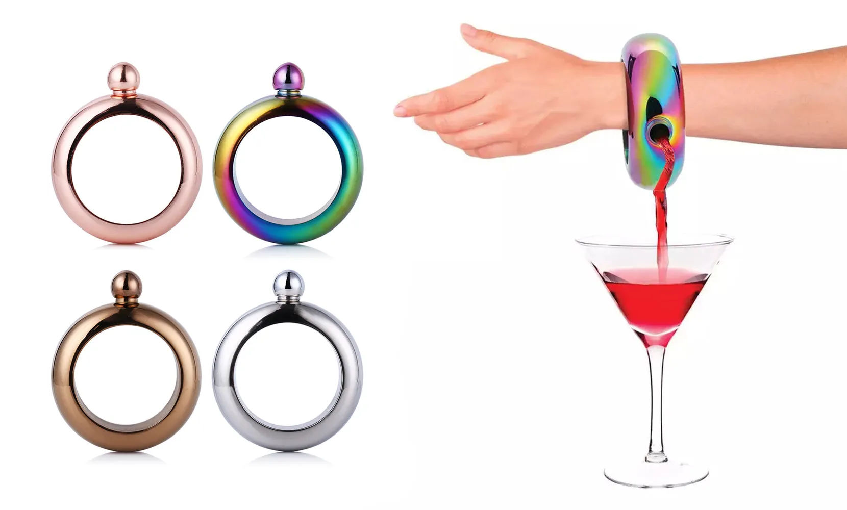 Smooth Stainless Steel Portable Bracelet Hip Flask for Storing Alcohol/Water/Liquid (4-Colors)