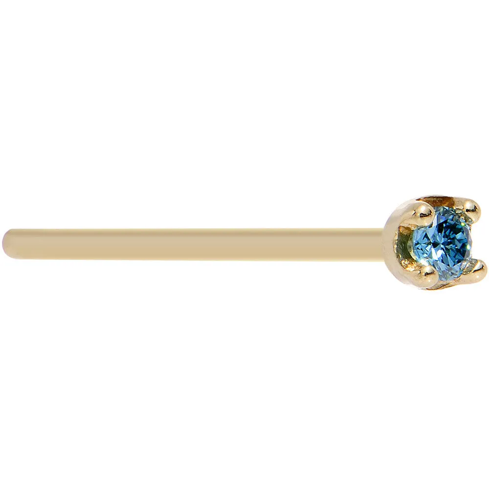 Solid 14KT Yellow Gold (September) 1.5mm Genuine Blue Diamond Nose Ring
