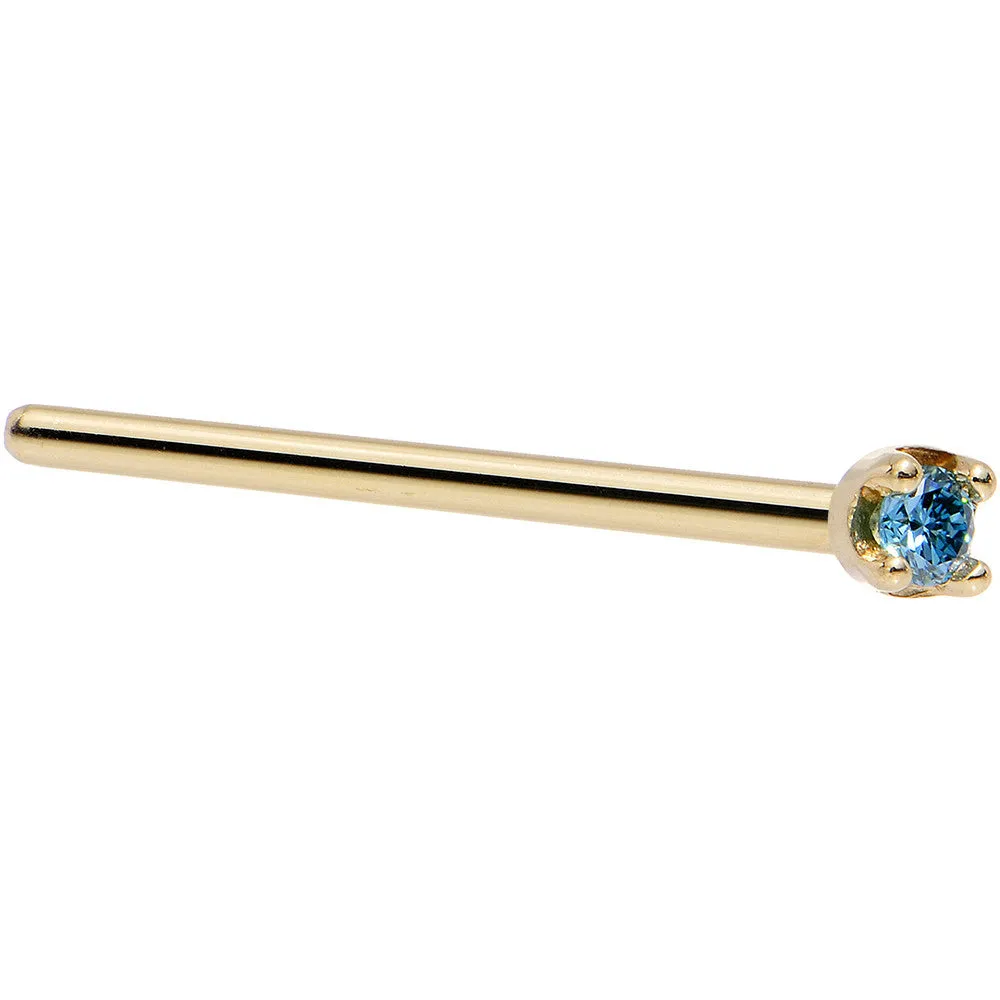 Solid 14KT Yellow Gold (September) 1.5mm Genuine Blue Diamond Nose Ring