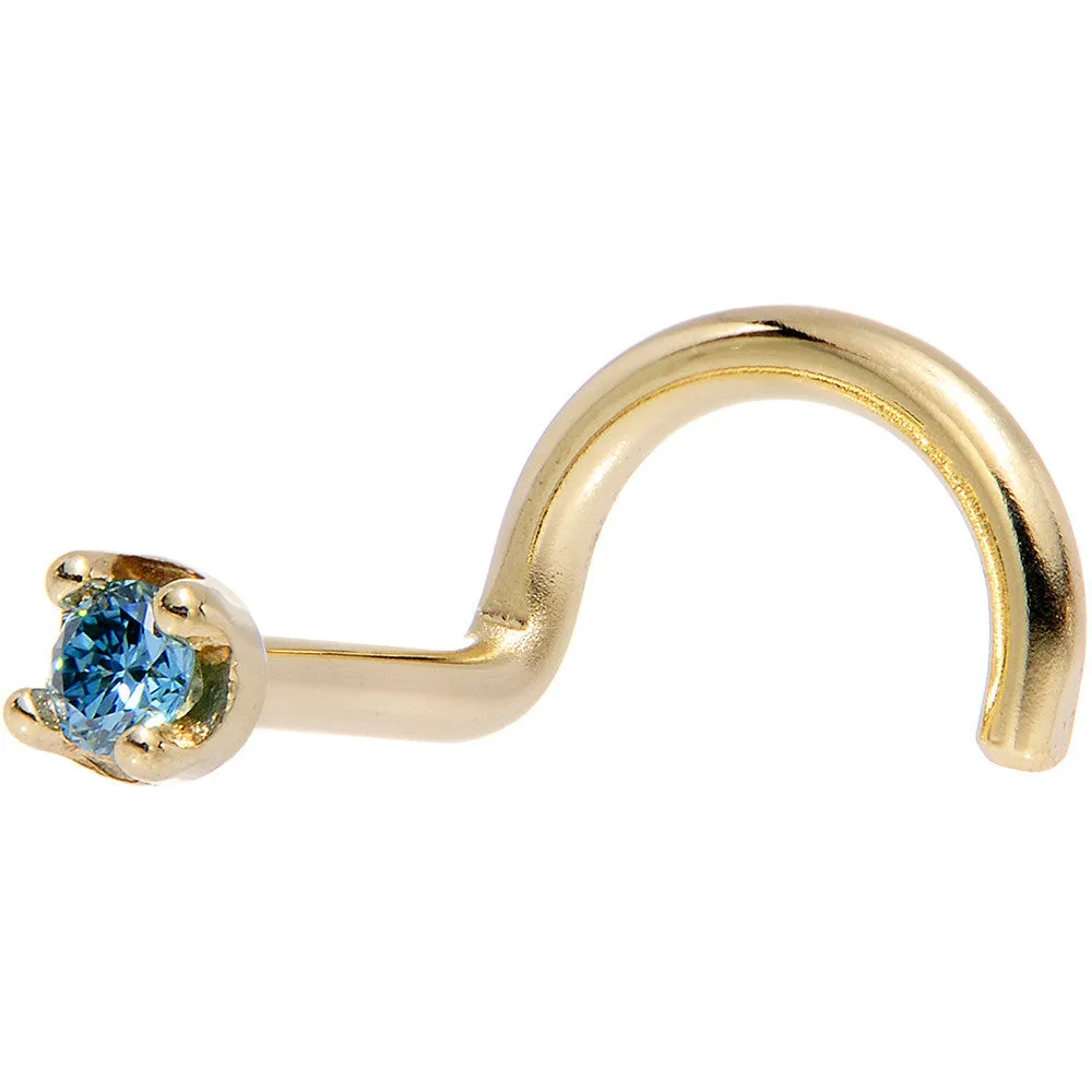 Solid 14KT Yellow Gold (September) 1.5mm Genuine Blue Diamond Nose Ring