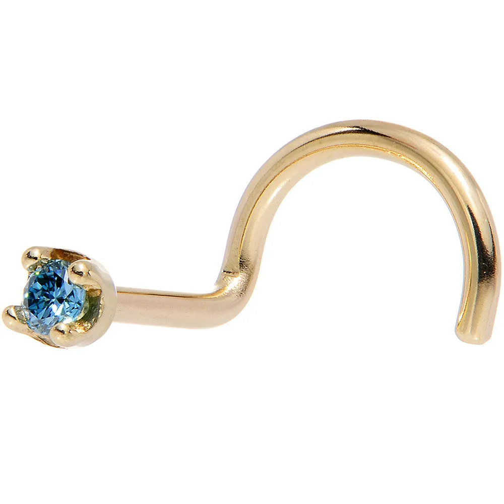 Solid 14KT Yellow Gold (September) 1.5mm Genuine Blue Diamond Nose Ring