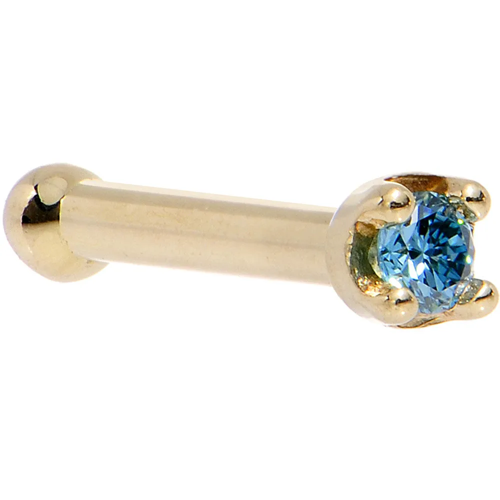 Solid 14KT Yellow Gold (September) 1.5mm Genuine Blue Diamond Nose Ring