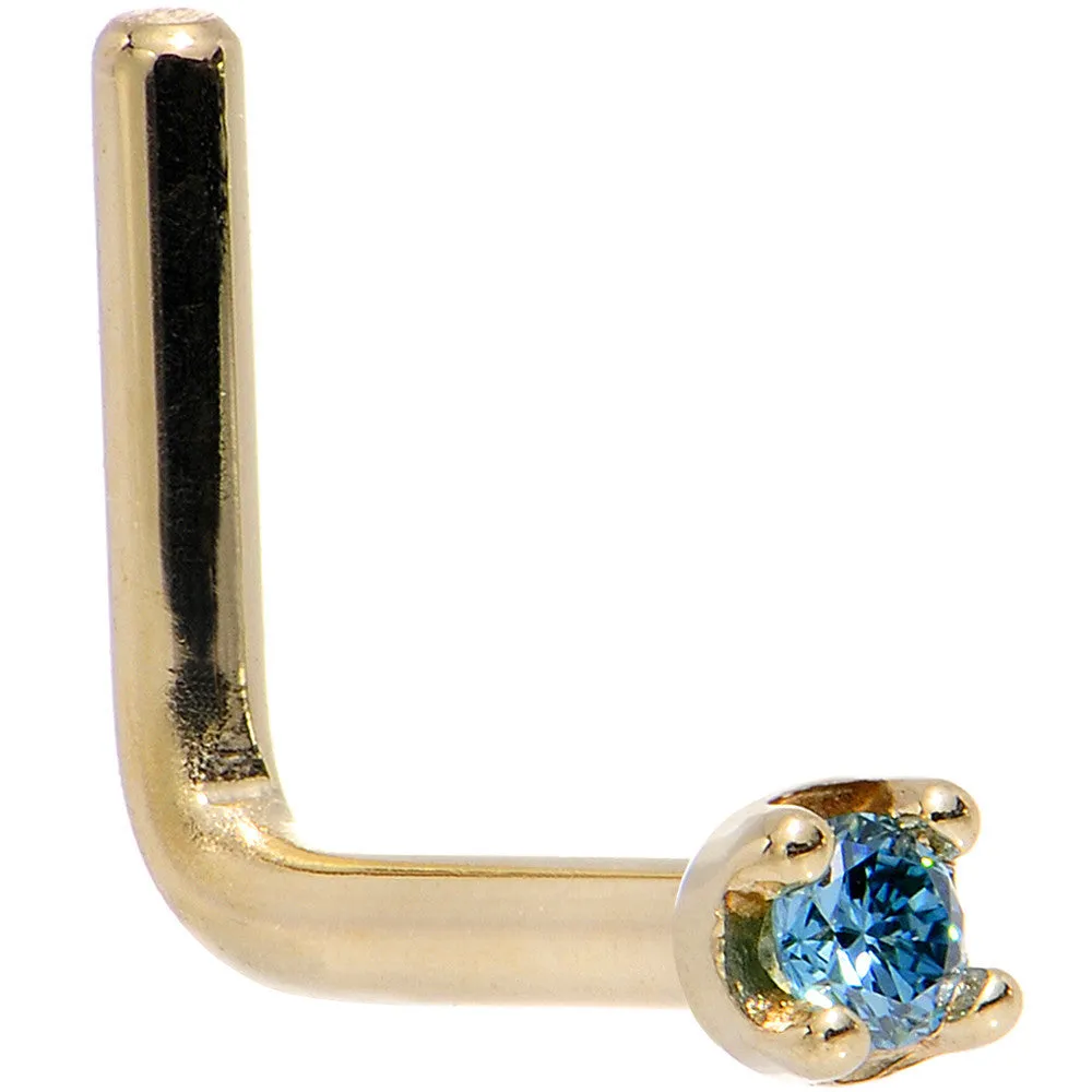 Solid 14KT Yellow Gold (September) 1.5mm Genuine Blue Diamond Nose Ring