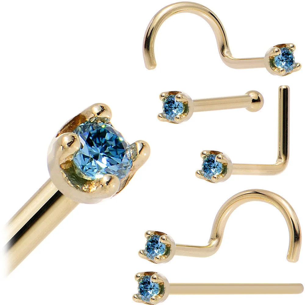 Solid 14KT Yellow Gold (September) 1.5mm Genuine Blue Diamond Nose Ring