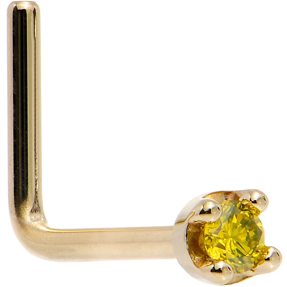 Solid 18KT Yellow Gold (November) 1.5mm Genuine Yellow Diamond Nose Ring
