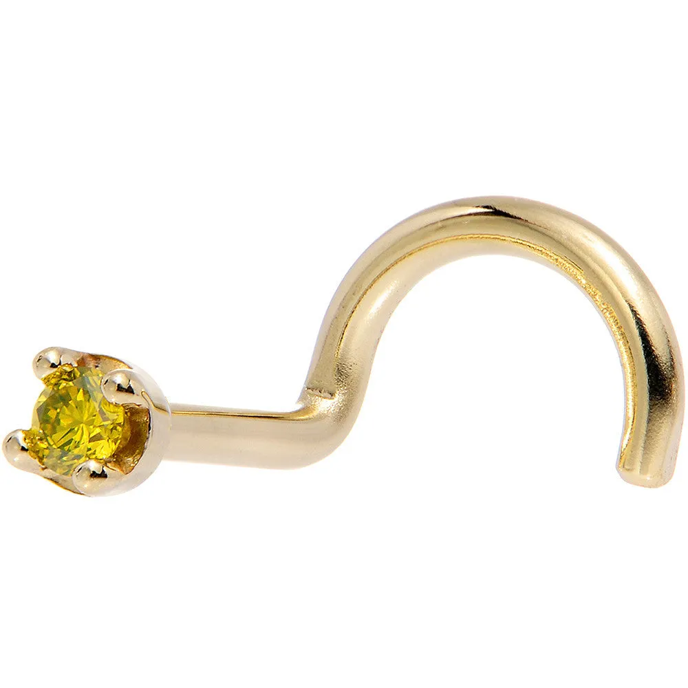 Solid 18KT Yellow Gold (November) 1.5mm Genuine Yellow Diamond Nose Ring