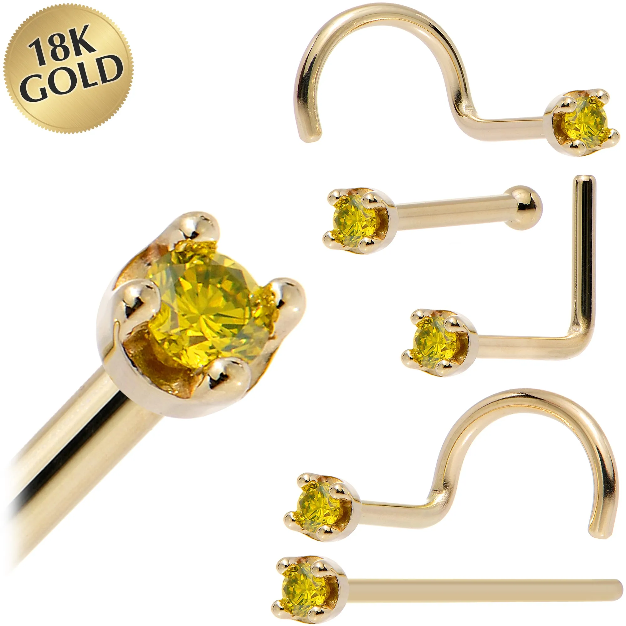 Solid 18KT Yellow Gold (November) 1.5mm Genuine Yellow Diamond Nose Ring