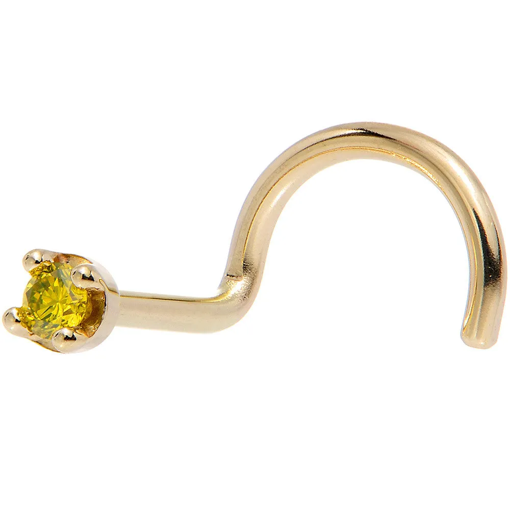 Solid 18KT Yellow Gold (November) 1.5mm Genuine Yellow Diamond Nose Ring