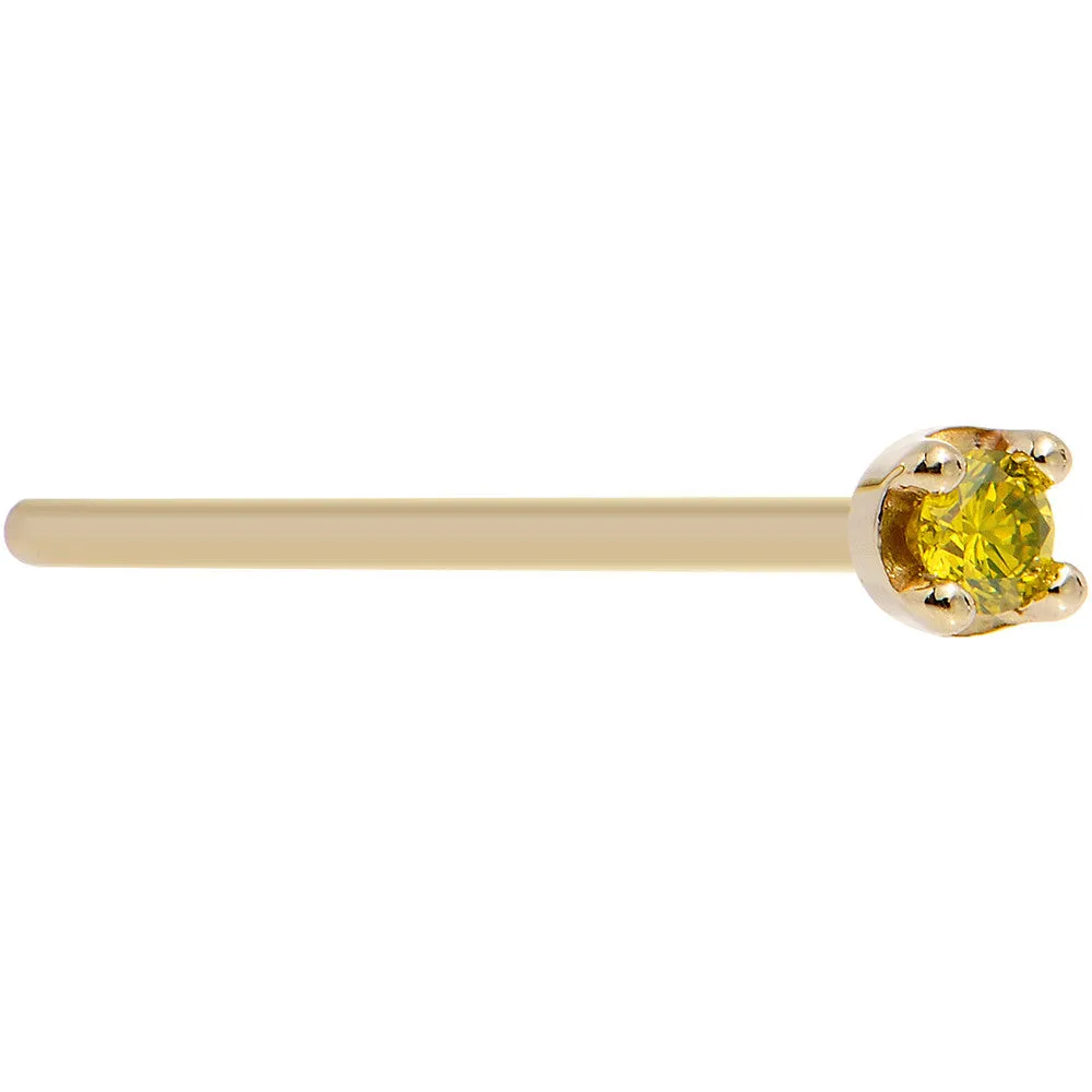 Solid 18KT Yellow Gold (November) 1.5mm Genuine Yellow Diamond Nose Ring