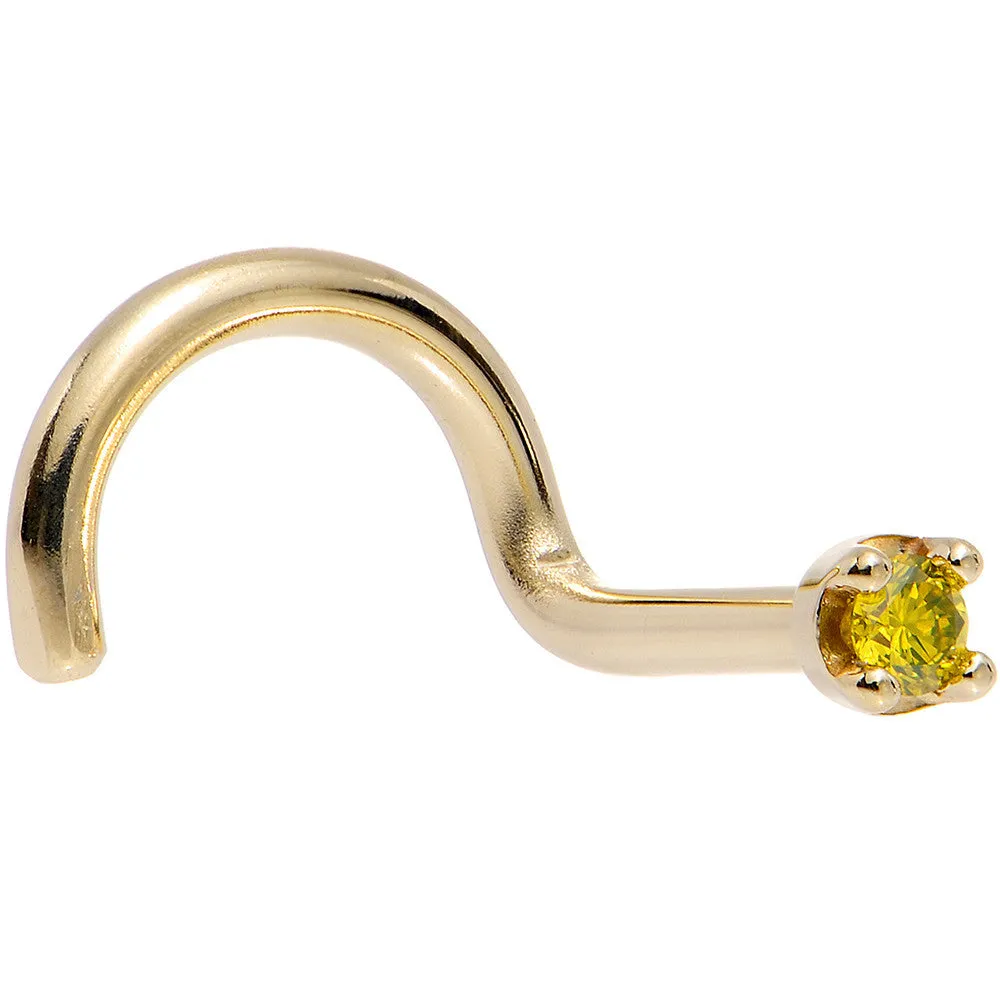 Solid 18KT Yellow Gold (November) 1.5mm Genuine Yellow Diamond Nose Ring
