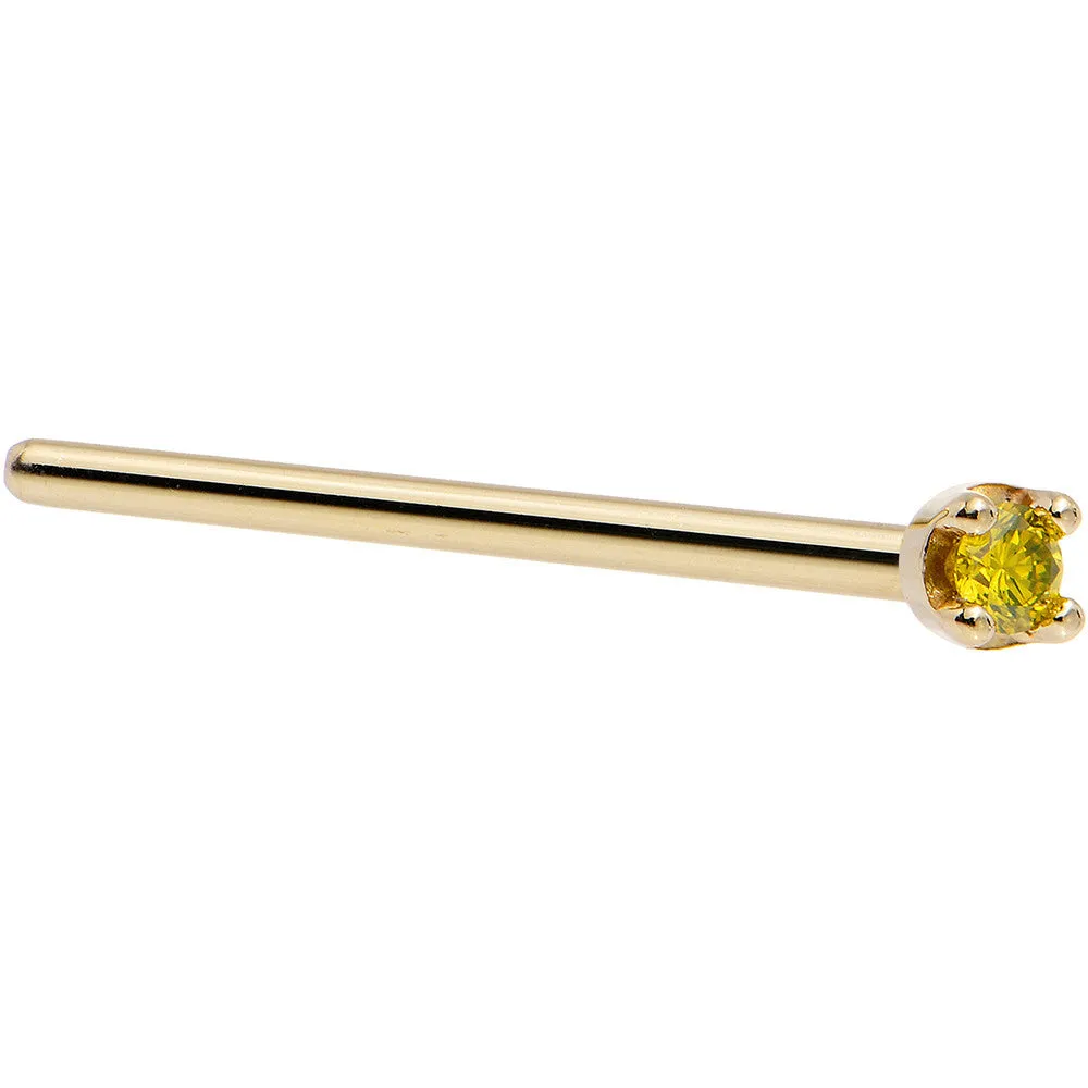 Solid 18KT Yellow Gold (November) 1.5mm Genuine Yellow Diamond Nose Ring