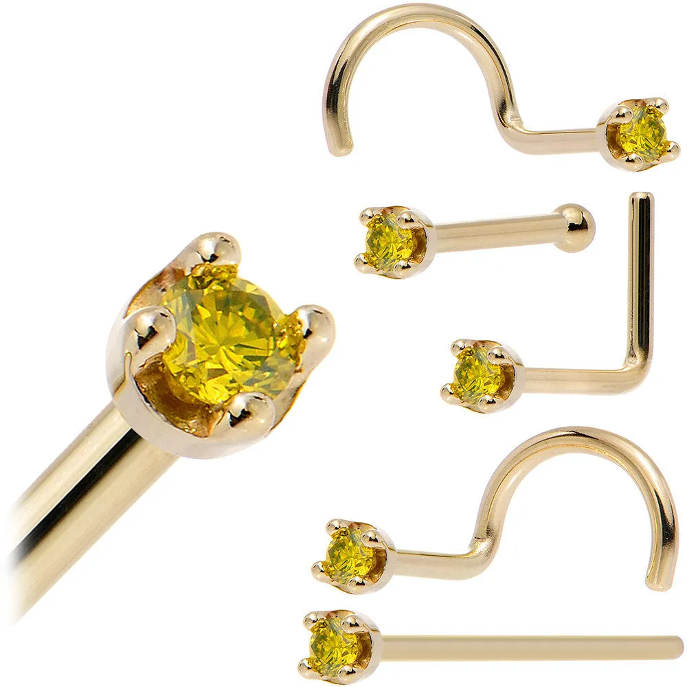Solid 18KT Yellow Gold (November) 1.5mm Genuine Yellow Diamond Nose Ring