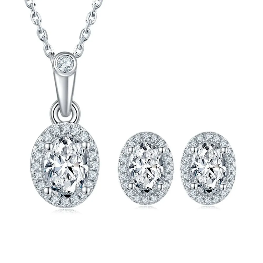 Sparkling Oval Cut Diamond Jewelry Set