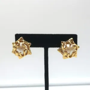 St. John Faux Pearl Gold Star Earrings