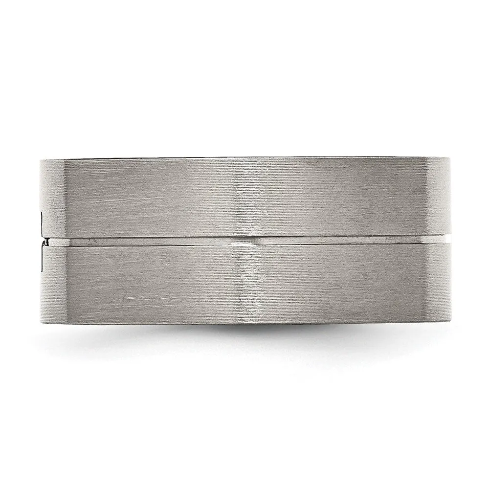 Stainless Steel Antiqued and Brushed .03ct Black Diamond 10mm Flat Band