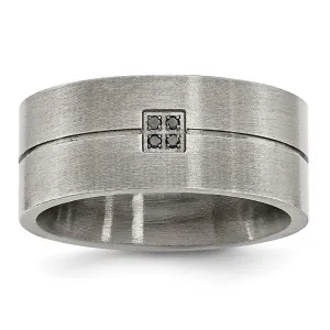 Stainless Steel Antiqued and Brushed .03ct Black Diamond 10mm Flat Band