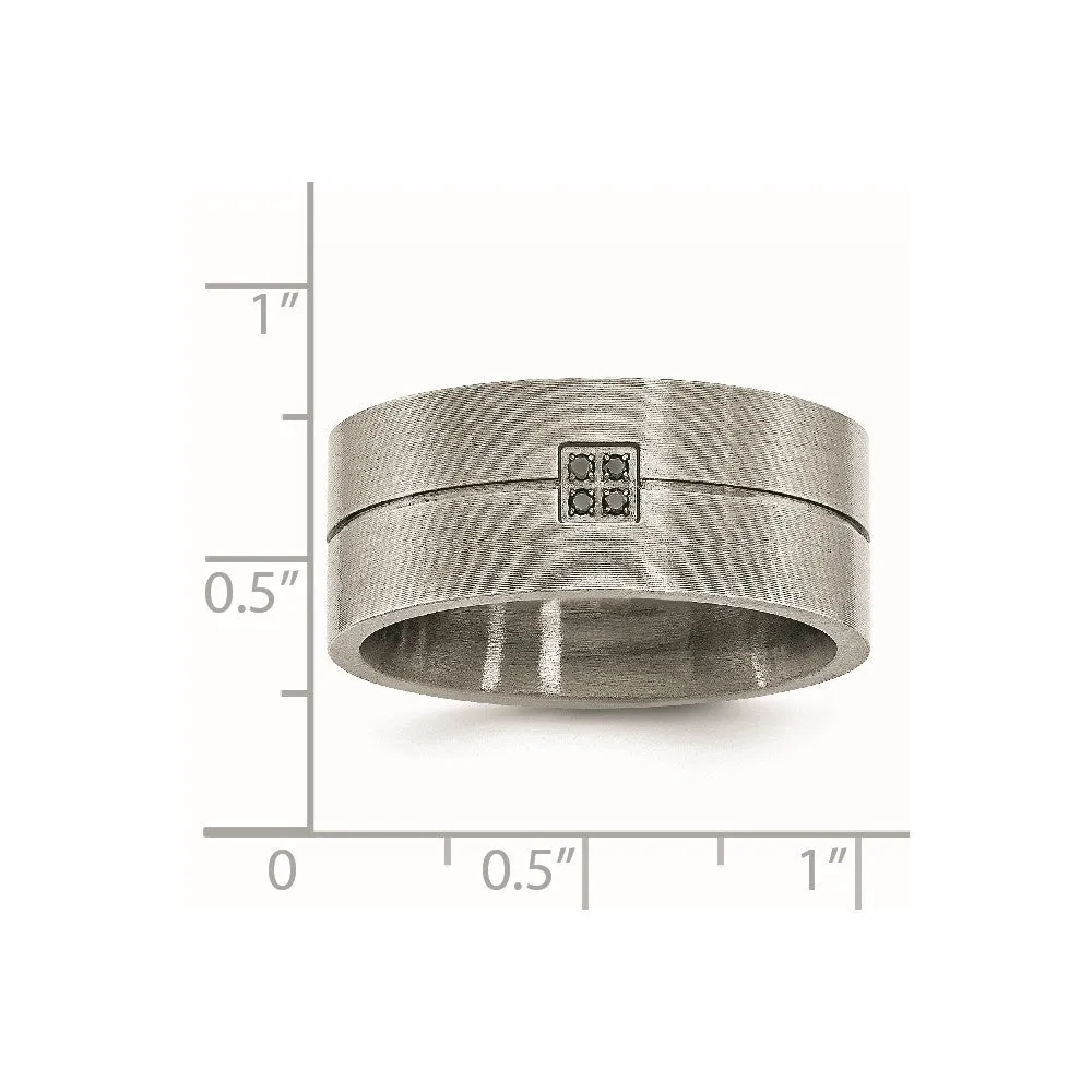 Stainless Steel Antiqued and Brushed .03ct Black Diamond 10mm Flat Band