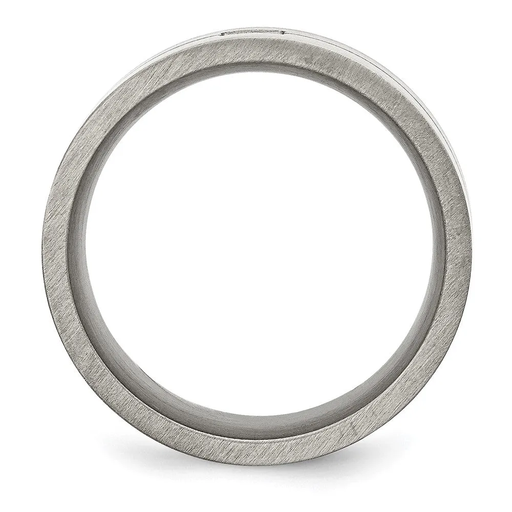 Stainless Steel Antiqued and Brushed .03ct Black Diamond 10mm Flat Band