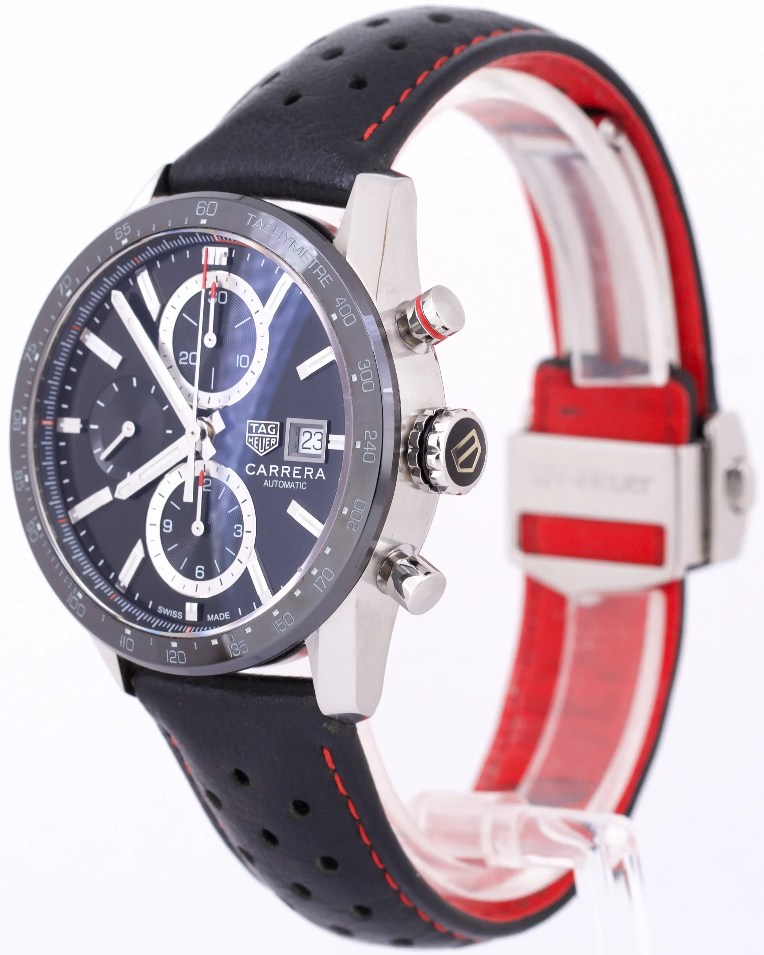 Tag Heuer Carrera Chronograph Black 41mm Leather Ceramic Date CBM2110.BA0651