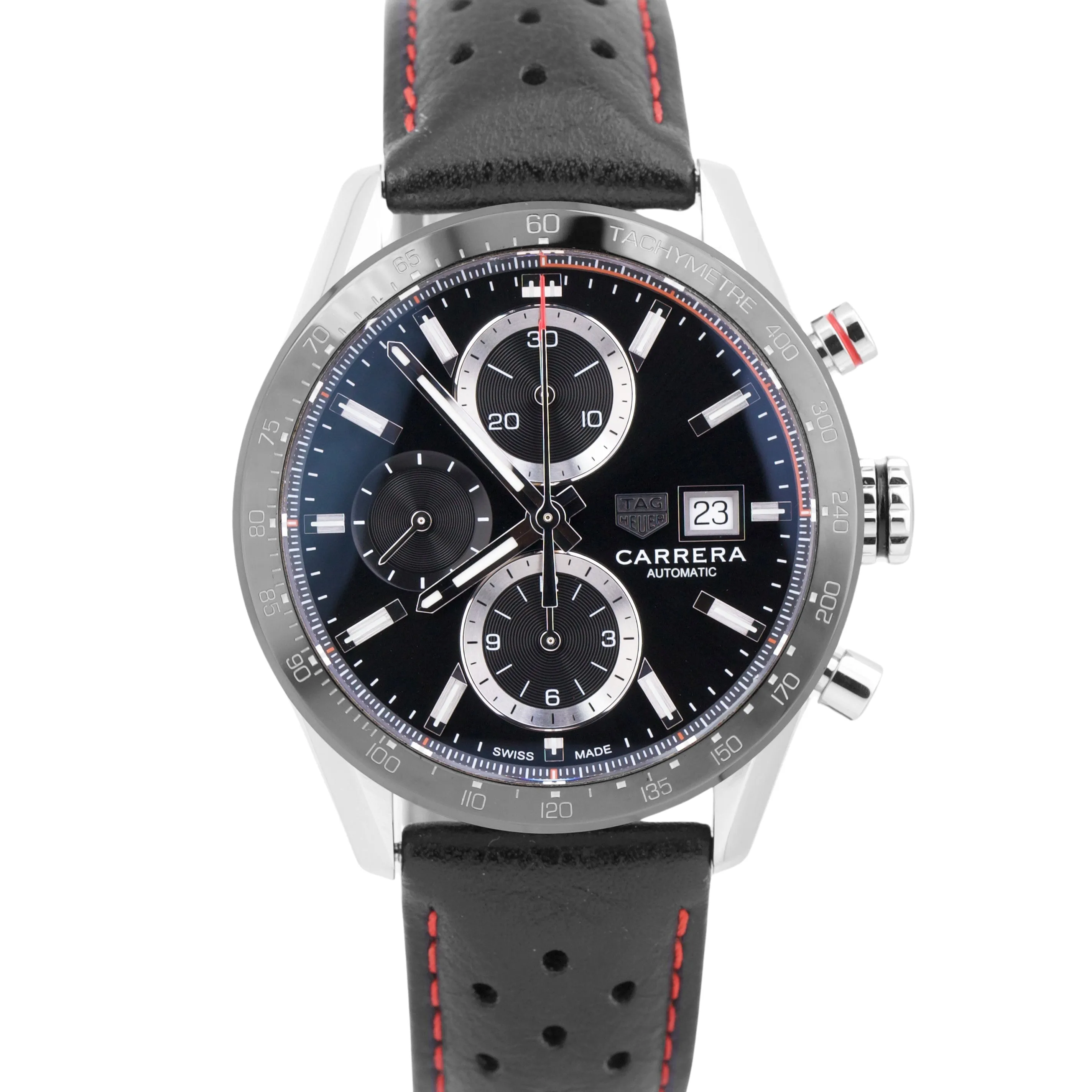 Tag Heuer Carrera Chronograph Black 41mm Leather Ceramic Date CBM2110.BA0651
