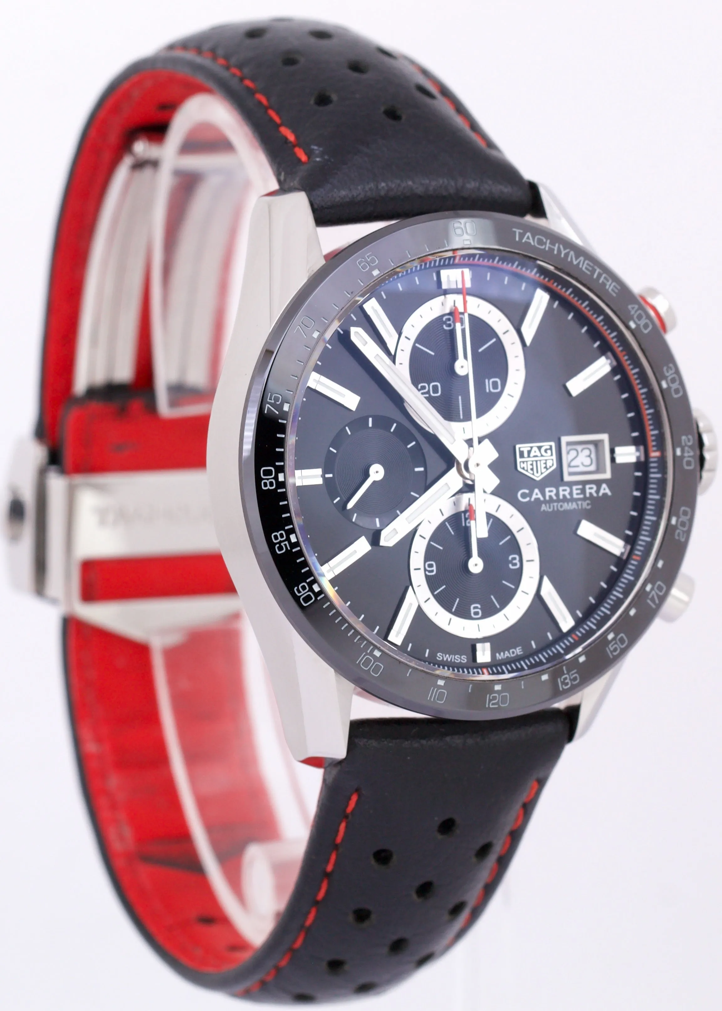 Tag Heuer Carrera Chronograph Black 41mm Leather Ceramic Date CBM2110.BA0651