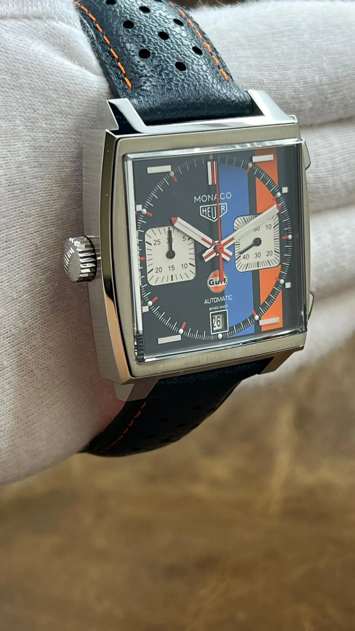 TAG Heuer Monaco Gulf CAW211R Blue & orange Dial Automatic Men's Watch