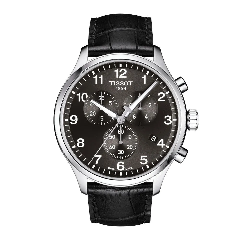 Tissot Chrono XL Classic Mens Stainless Steel Black Dial Black Leather Strap Watch